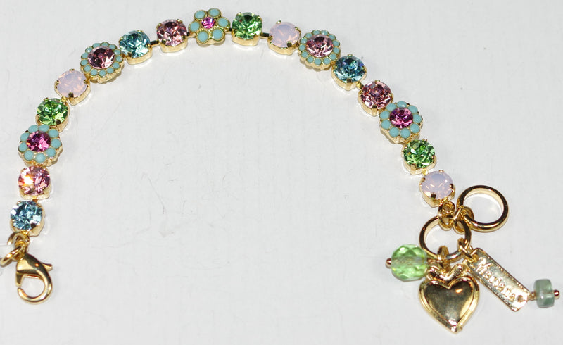 MARIANA BRACELET: green, pink, blue 1/4" stones in yellow gold setting