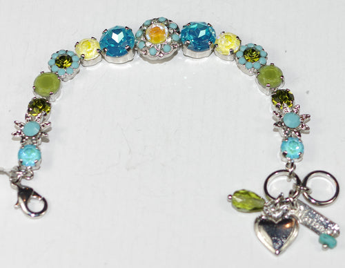 MARIANA BRACELET PISTACHIO: yellow, green, blue stones in silver rhodium setting