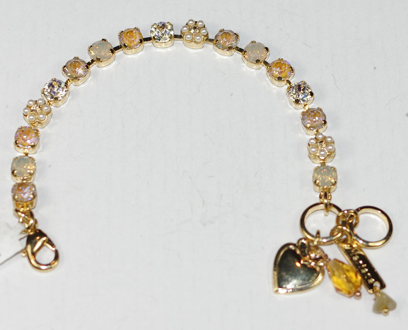 MARIANA BRACELET BUTTER PECAN: pearl, brown, pink, amber 1/4" stones in yellow gold setting