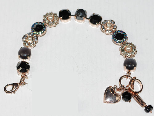 MARIANA BRACELET ROCKY ROAD: black, pearl, blue, silver, grey 1/2" stones in rose gold setting