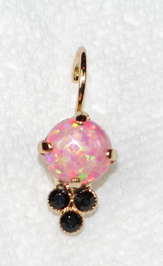 MARIANA EARRINGS MAGIC: black, pink simulated opal stones in 1/2" yellow gold setting, lever back