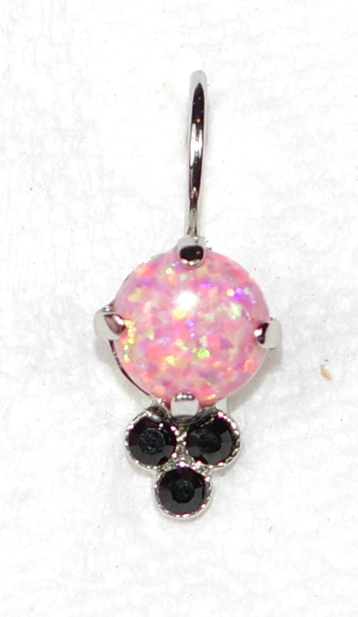 MARIANA EARRINGS MAGIC: black, pink simulated opal stones in 1/2" silver rhodium setting, lever back