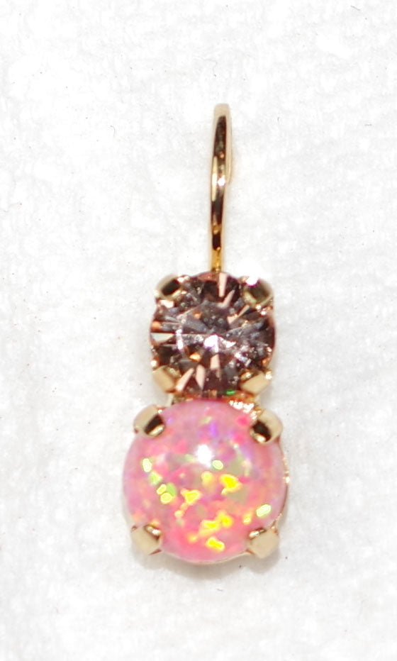 MARIANA EARRINGS MAGIC: amber, pink simulated opal stones in 1/2" yellow gold setting, lever back