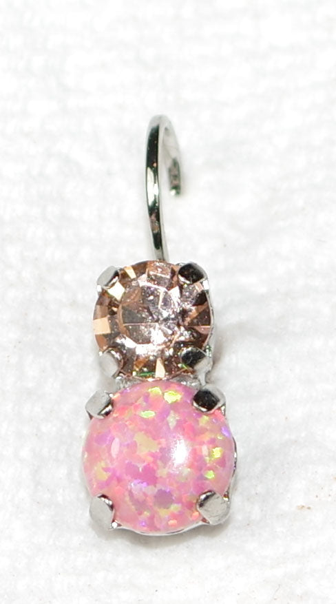 MARIANA EARRINGS MAGIC: amber, pink simulated opal stones in 1/2" silver rhodium setting, lever back