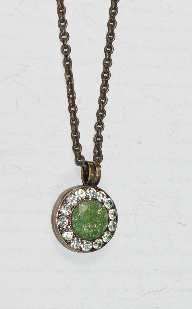 MARIANA PENDANT PISTACHIO: green stones in 1/2" antique gold setting, 18" adjustable chain