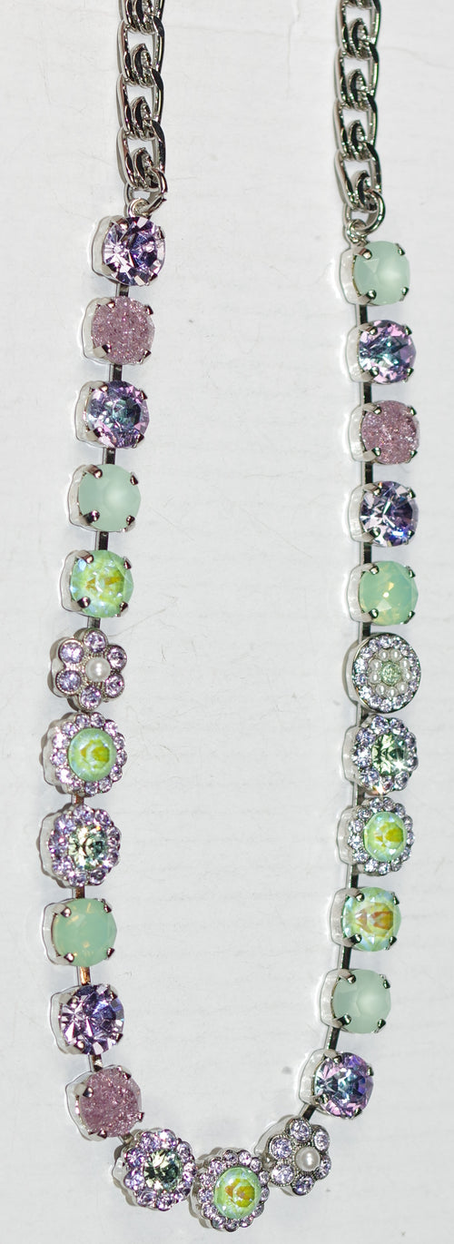 MARIANA NECKLACE MINT CHIP: green, lavender, pearl stones, 20" adjustable silver rhodium chain