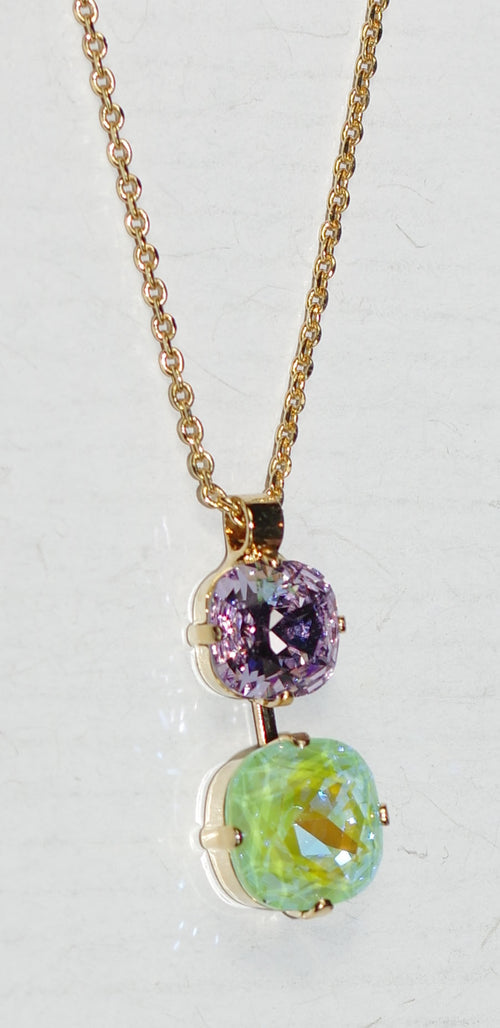 MARIANA PENDANT MINT CHIP: green, lavender stones in 1" yellow gold setting, 18" adjustable chain