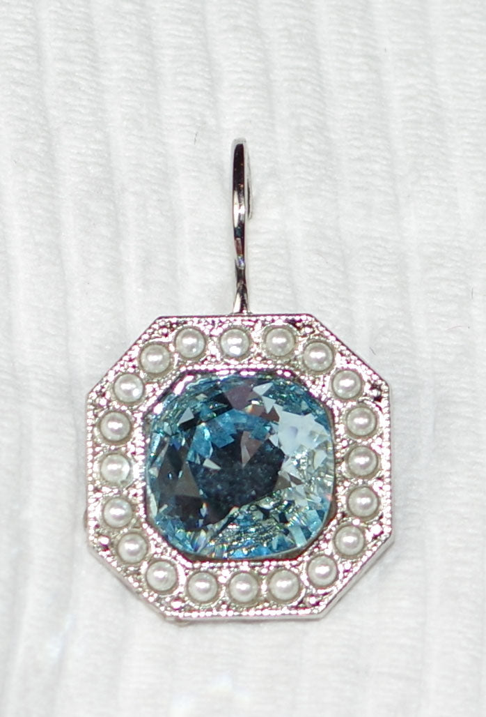 MARIANA EARRINGS BLUE MOON: pearl, blue stones in silver rhodium setting, lever backs