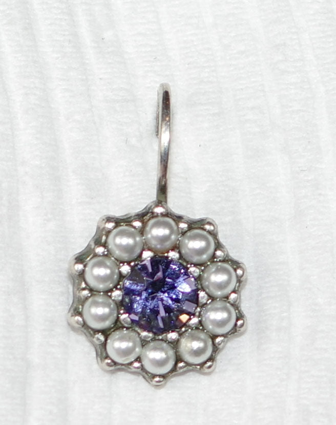 MARIANA EARRINGS BLUE MOON: purple, pearl stones in 1/2" silver rhodium setting, lever back