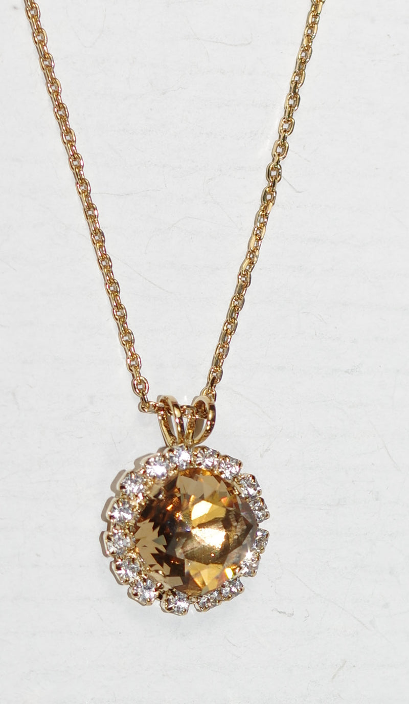 MARIANA PENDANT KALAHARI: amber, clear stones in 3/4" yellow gold setting, 18" adjustable chain