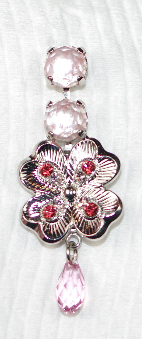 MARIANA EARRINGS: pink stones in 2" silver rhodium setting, post backs