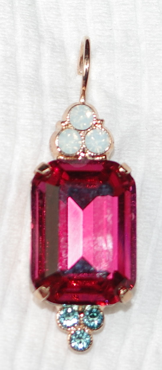 MARIANA EARRINGS BANANA SPLIT: white, blue, pink stones in 1.5" rose gold setting, lever back