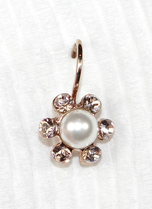 MARIANA EARRINGS COOKIE DOUGH: pearl, amber stones in 1/2" rose gold setting, lever back