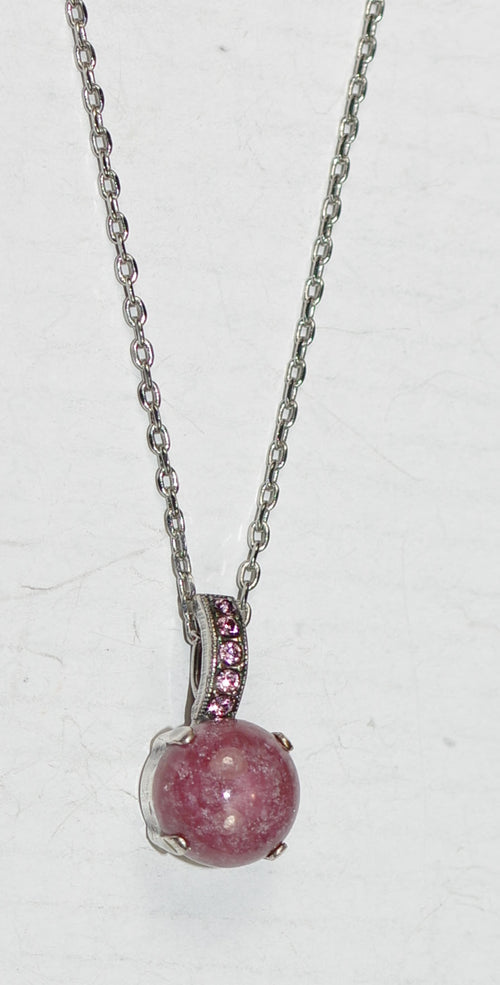 MARIANA PENDANT: pink natural stone in 3/4" silver setting, 18" adjustable chain