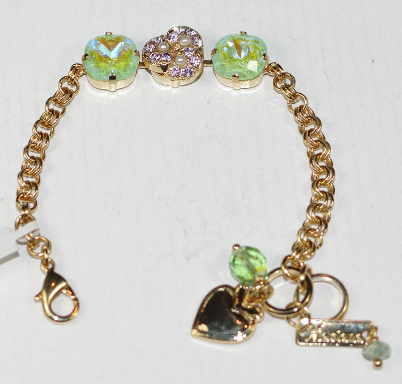 MARIANA BRACELET MINT CHIP: lavender, green, pearl 1/2" stones in yellow gold setting