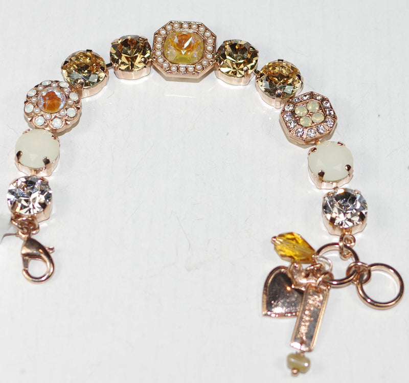 MARIANA BRACELET BUTTER PECAN: pearl, white, clear amber stones in rose gold setting