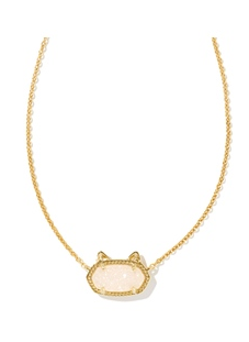 KENDRA SCOTT NECKLACE GOLD CAT PENDANT WHITE DRUSY