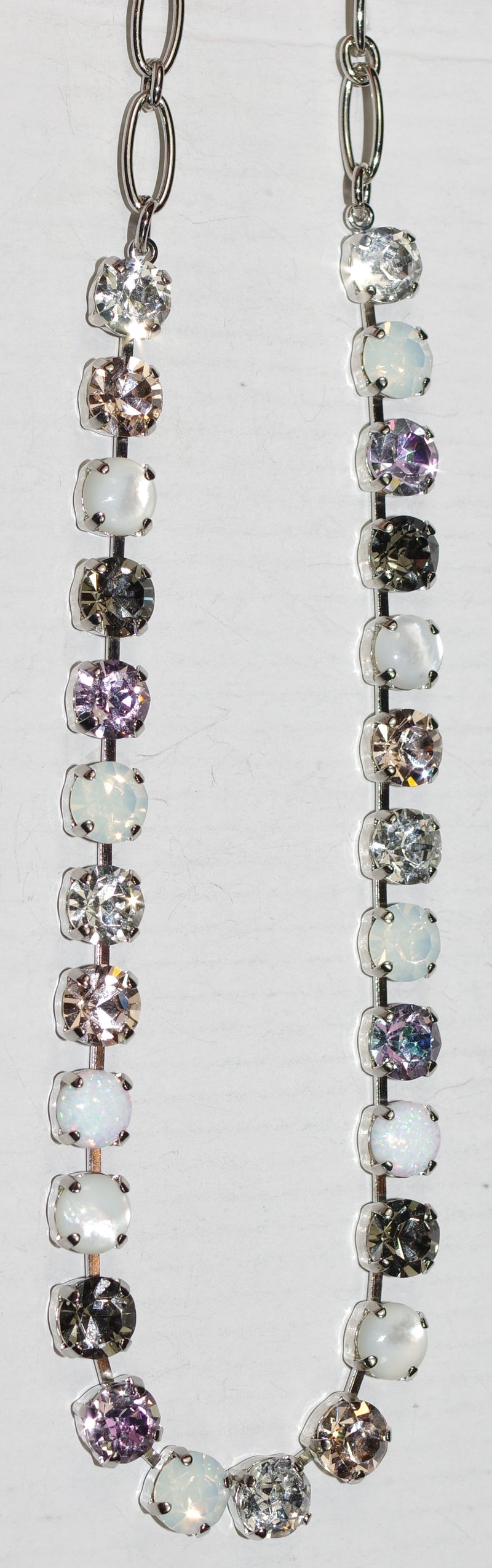MARIANA NECKLACE BETTE ICE QUEEN: lavender, white, clear, grey 1/4" stones in silver rhodium setting, 17" adjustable chain