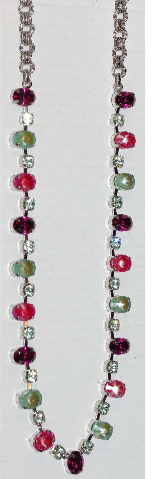 MARIANA NECKLACE ENCHANTED: pink, green, blue, fuchsia, stones in silver rhodium setting, 18" adjustable chain