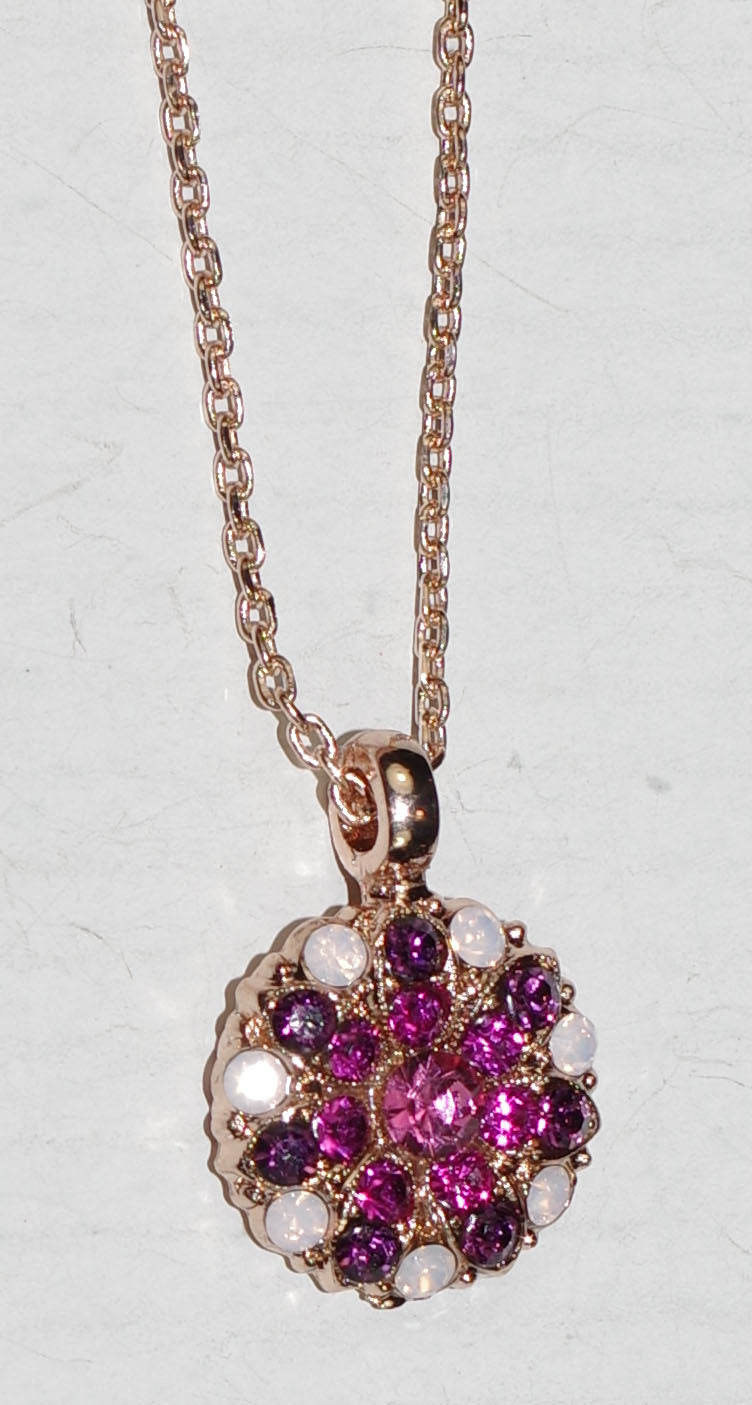 MARIANA ANGEL PENDANT ENCHANTED: pink, red stones in rose gold setting, 18" adjustable chain