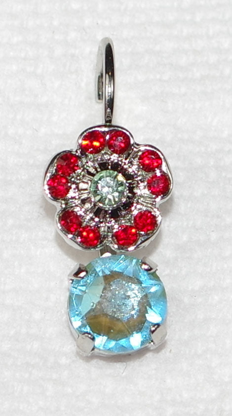 MARIANA EARRINGS ENCHANTED: red, green, blue  stones in 1/2 " silver rhodium setting, lever back