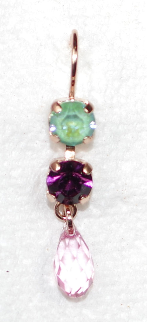 MARIANA EARRINGS ENCHANTED: pink, purple, green stones in rose gold setting, lever back