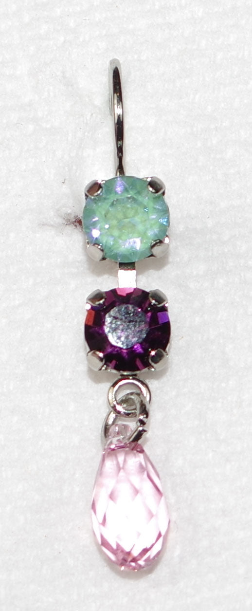 MARIANA EARRINGS ENCHANTED: green, purple, pink stones in silver rhodium setting, lever back