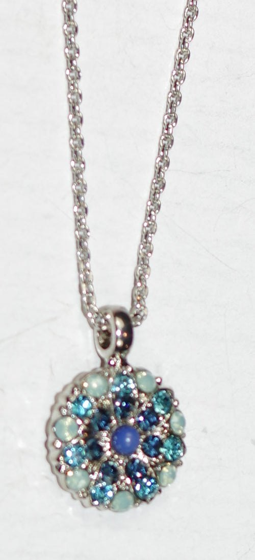 MARIANA ANGEL PENDANT FAIRYTALE: blue, teal, black stones in silver rhodium setting, 18" adjustable chain