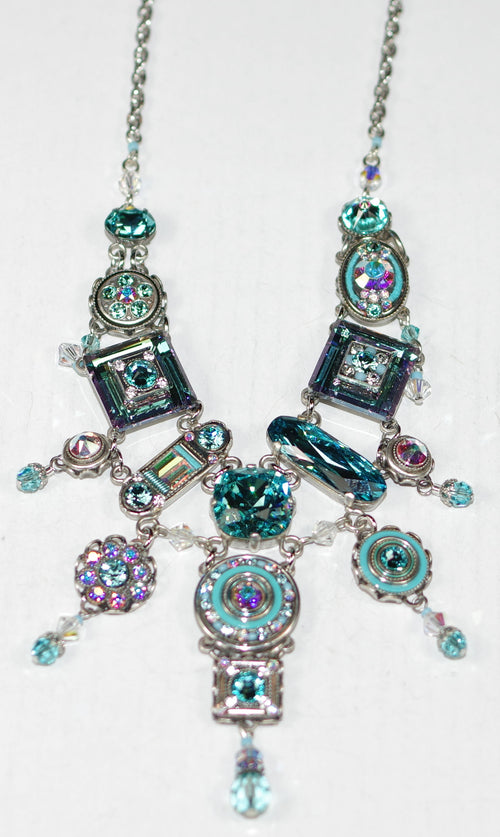FIREFLY NECKLACE LA DOLCE VITA ELABORATE ICE: blue, a/b stones in 20" adjustable silver setting