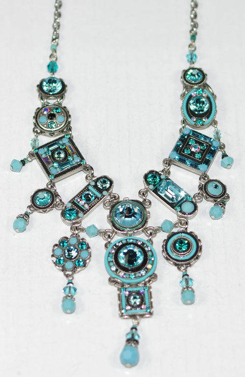 FIREFLY NECKLACE LA DOLCE VITA ELABORATE TURQUOISE: blue stones in 20" adjustable silver setting
