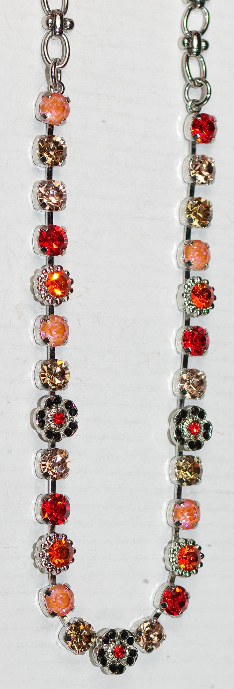 MARIANA NECKLACE MAGIC: orange, pink, black, amber 1/4" stones in silver rhodium setting, 20" adjustable chain