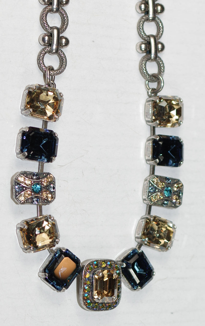 MARIANA NECKLACE FAIRYTALE: blue, amber, teal, a/b stones in silver setting, 20" adjustable chain