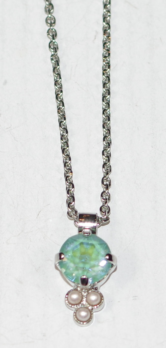 MARIANA PENDANT ENCHANTED: green sun kissed, pearl stones in 1/2" silver rhodium setting, 18" adjustable chain
