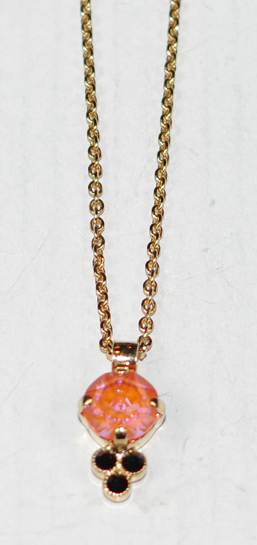 MARIANA PENDANT MAGIC: orange sun kissed, black stones in 1/2" yellow gold setting, 18" adjustable chain