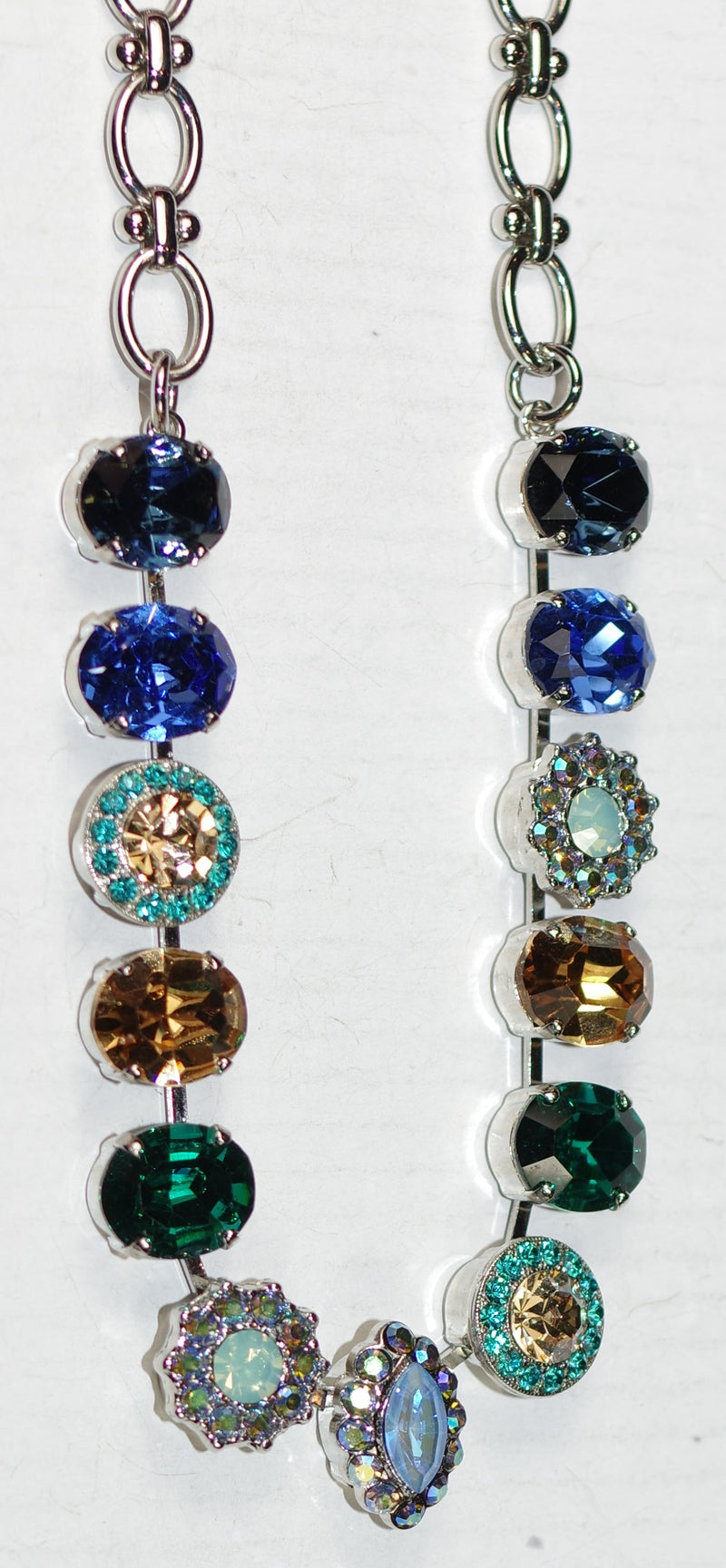 MARIANA NECKLACE FAIRYTALE: blue, amber, teal, pacific opal stones in silver rhodium setting, 21" adjustable chain