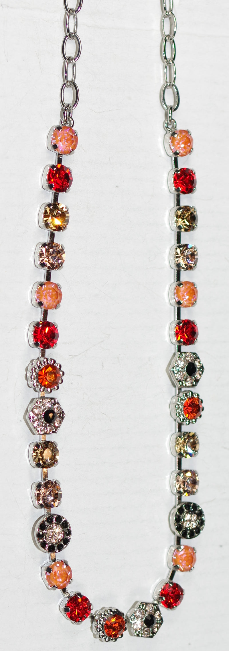 MARIANA NECKLACE MAGIC: orange, black, amber 1/4" stones in silver rhodium setting, adjustable chain