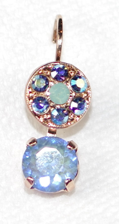MARIANA EARRINGS FAIRYTALE: blue, a/b stones in 5/8" rose gold setting, lever back