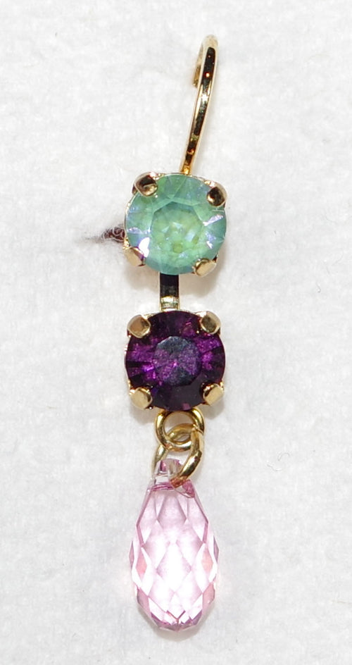 MARIANA EARRINGS ENCHANTED: pink, purple, blue stones in yellow gold setting, lever back