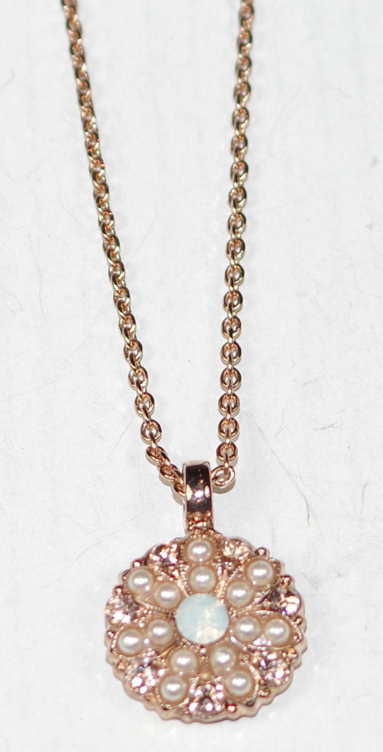 MARIANA ANGEL PENDANT COOKIE DOUGH: amber, white, pearl stones in rose gold setting, 18" adjustable chain
