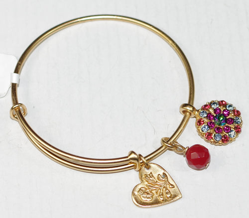MARIANA BRACELET BANGLE JOY: red, blue, green, orange, pink stones with 3/4" charms in yellow gold setting