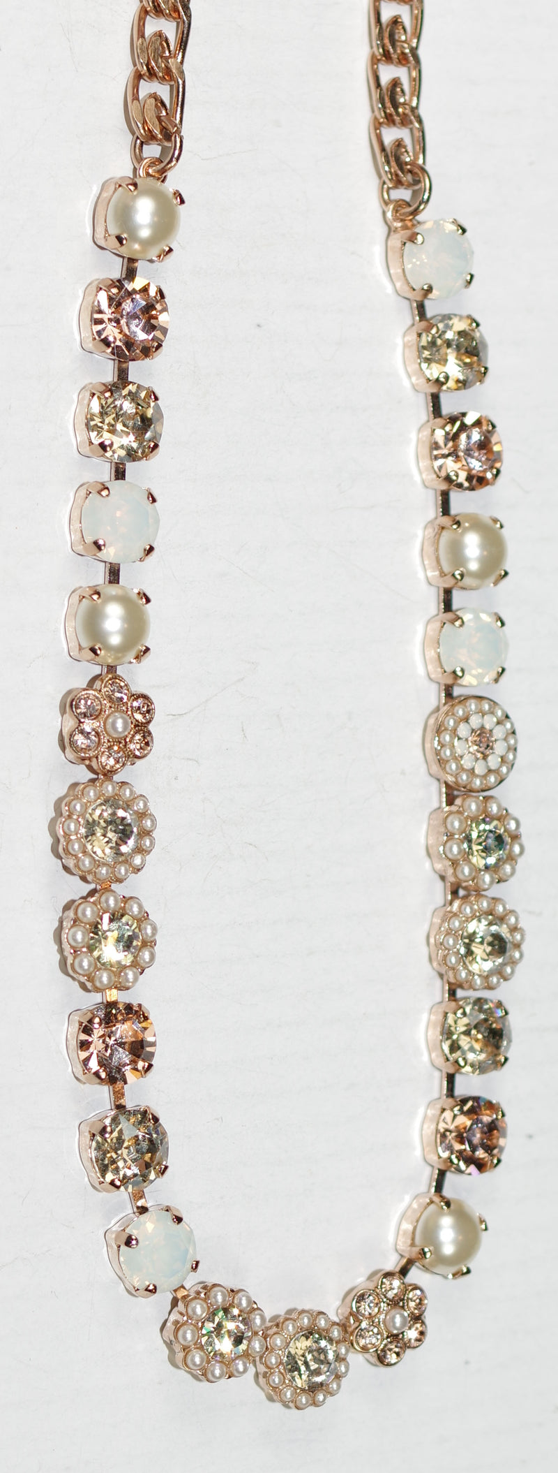 MARIANA NECKLACE COOKIE DOUGH: amber, pearl, white stones, 20" adjustable rose gold chain