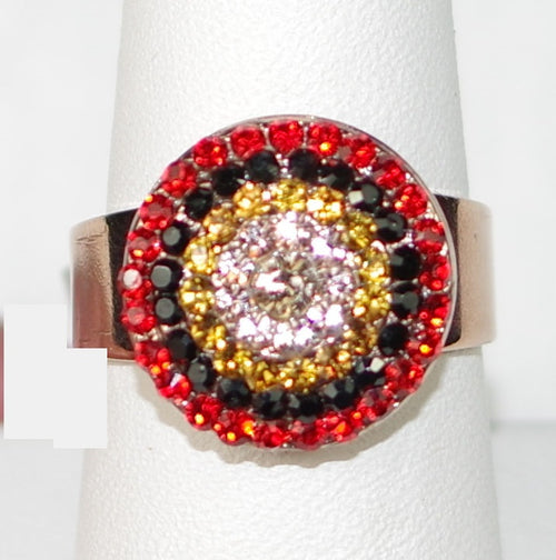 MARIANA RING MAGIC: orange, black, amber stones in 5/8" rose gold setting, adjustable size band
