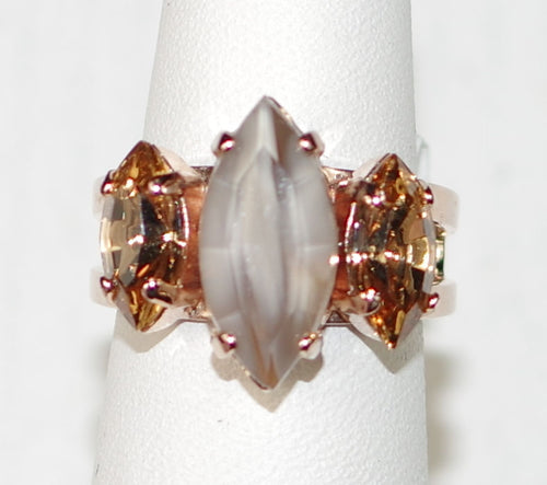 MARIANA RING EARL GREY: amber, grey stones in 3/4" rose gold setting, adjustable size band