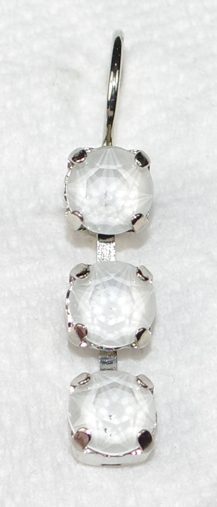 MARIANA EARRINGS: white stones in 1" silver rhodium setting, lever backs