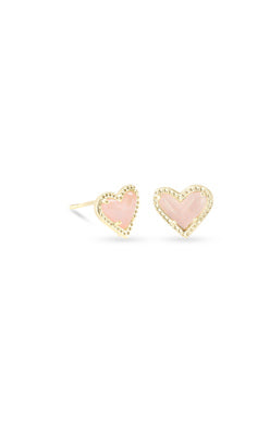 KENDRA SCOTT EARRINGS ARI HEART STUD GOLD ROSE QUARTZ