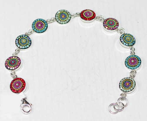 MOSAICO BRACELET PB-8612-L: multi color Austrian crystals in solid silver setting, lobster clasp