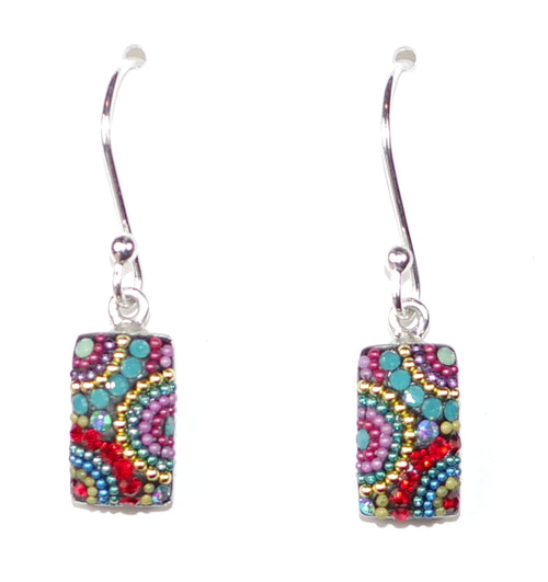 MOSAICO EARRINGS PE-8116-L: multi color Austrian crystals in 1/2" solid silver setting, french wire backs