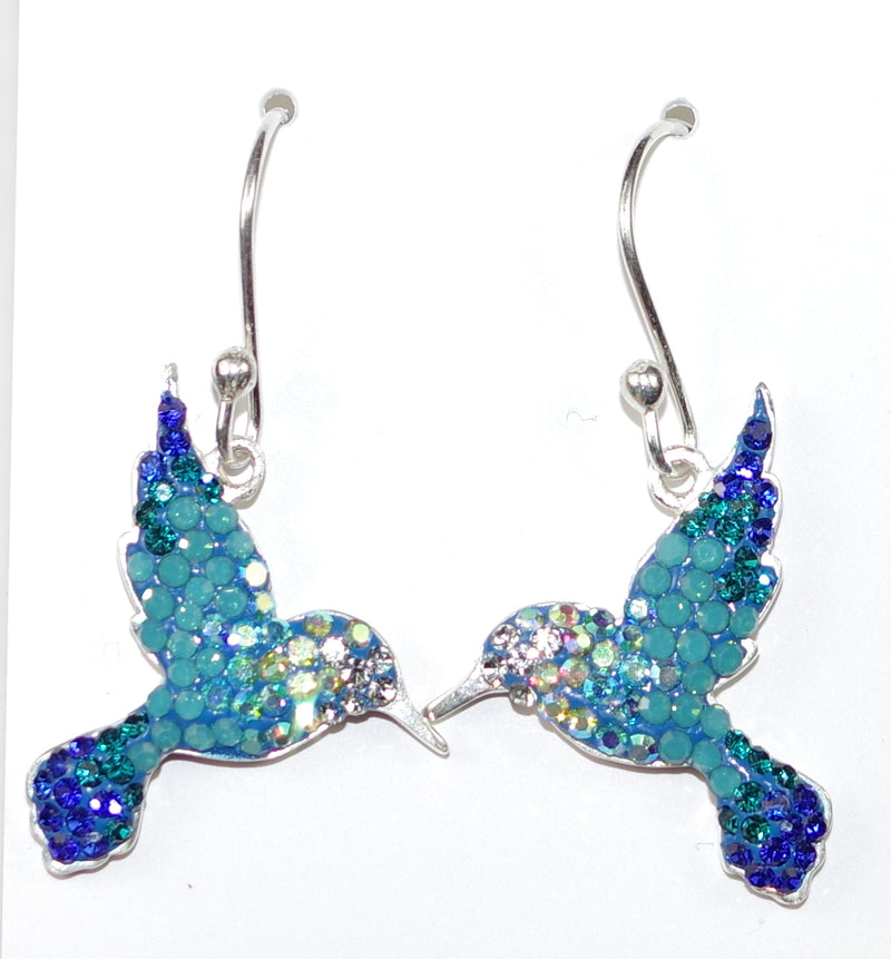 MOSAICO EARRINGS PE-8117-C: multi color Austrians crystals in 7/8" solid silver setting, french wire backs