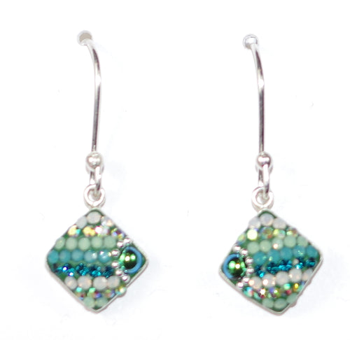 MOSAICO EARRINGS PE-8122-E: multi color Austrian crystals in 1/2" solid silver setting, french wire backs