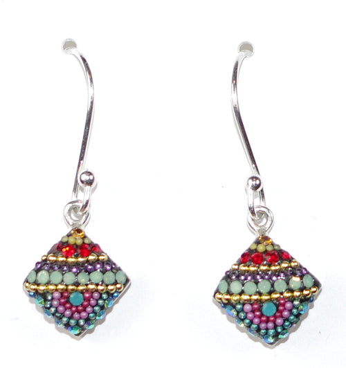MOSAICO EARRINGS PE-8122-L: multi color Austrian crystals in 1/2" solid silver setting, french wire backs